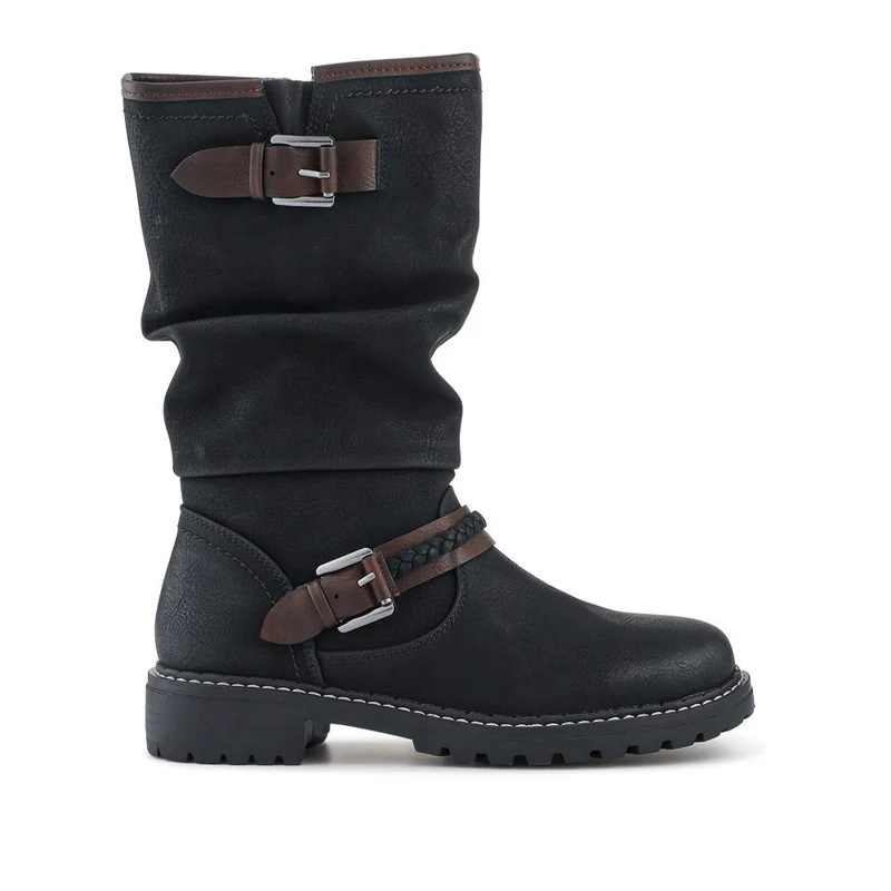 Buckle Mid Calf Boots - TELOO38009 / 324 493 - Black