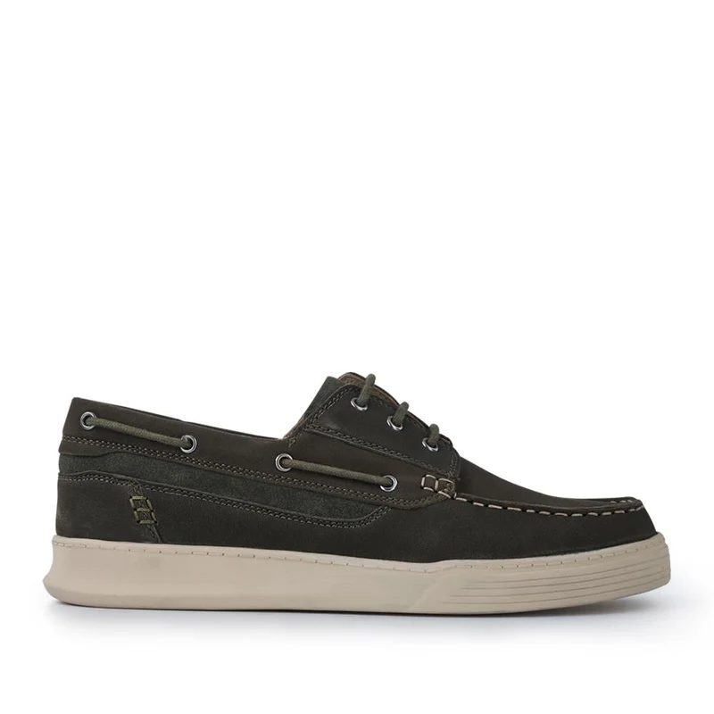 Leather Wide-Fit Boat Shoes - PARK41048 / 327 264 - Green