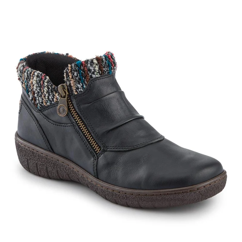 Loretta Knitted Cuff Zip-Up Boots - HAK42005 / 328 443 - Black