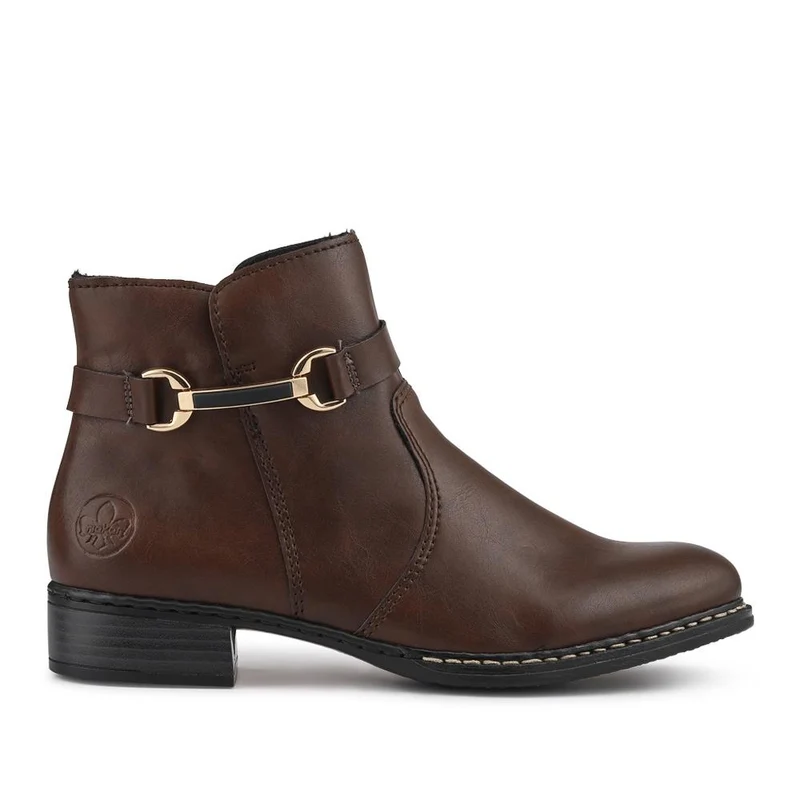 Rieker Buckle-Detail Flat-Heeled Ankle Boots - RKR42511 / 327 797 - Brown