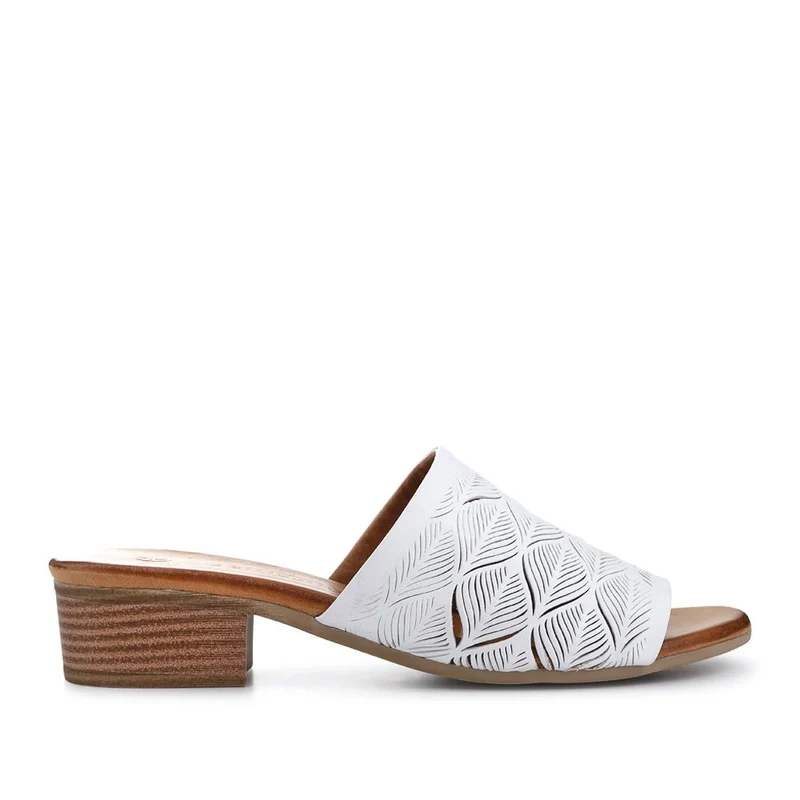 Leather Block-Heeled Mules - BELMET41006 / 327 231 - White