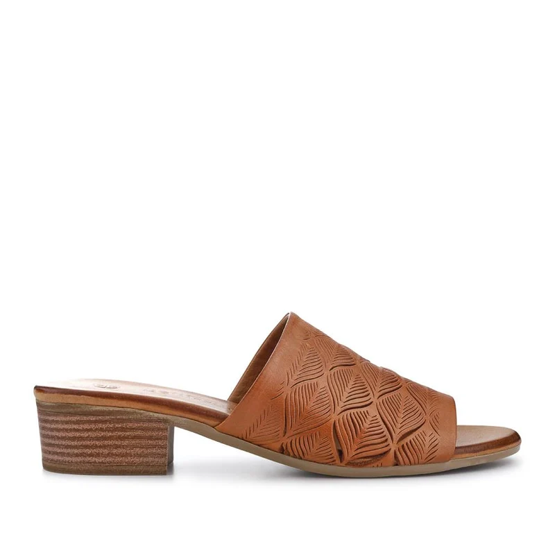 Leather Block-Heeled Mules - BELMET41006 / 327 231 - Tan