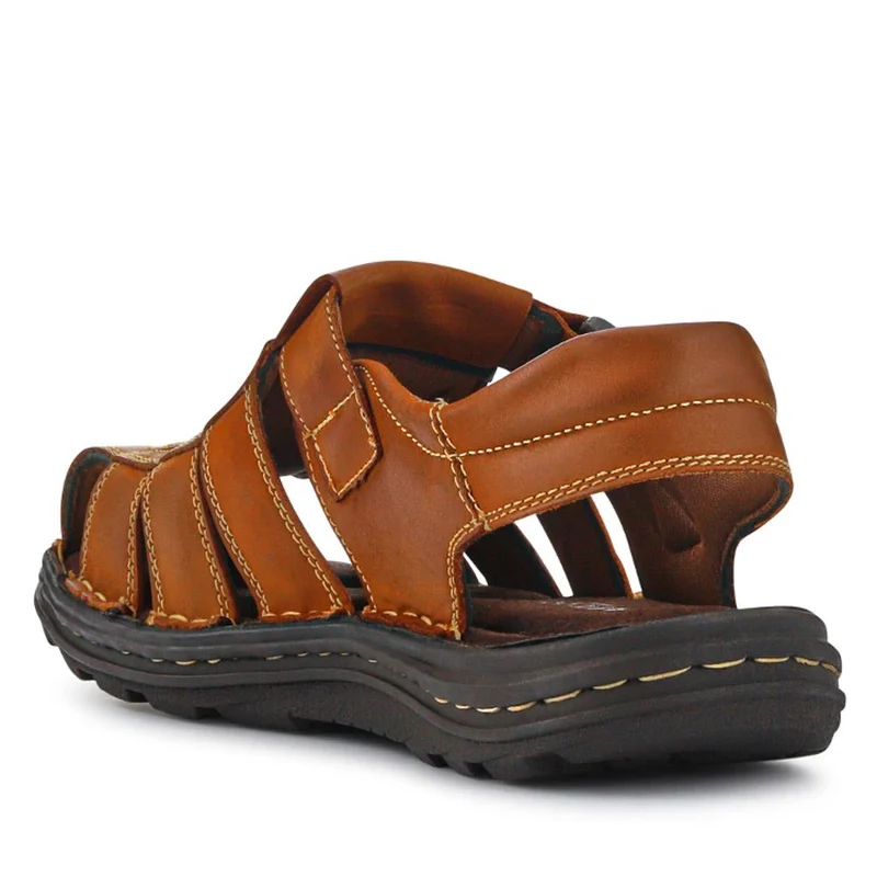 Casual Leather Touch-Fasten Sandals - AATRA41006 / 326 948 - Tan
