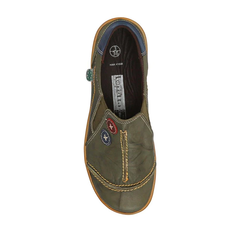 Elasticated Leather Slip-On Shoes - HAK41008 / 327 435 - Khaki