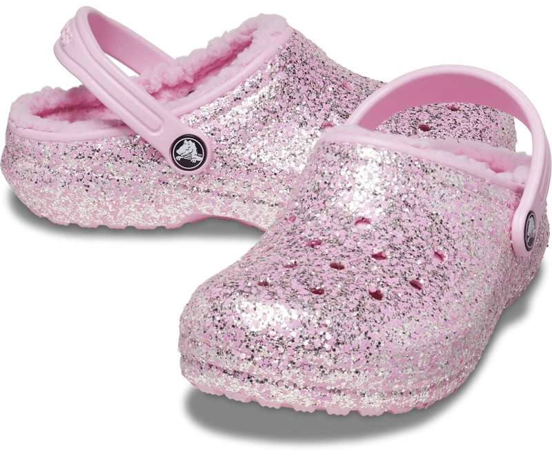 Crocs Klassisch gefütterter Glitzer-Clog für Kinder – Flamingo Pink