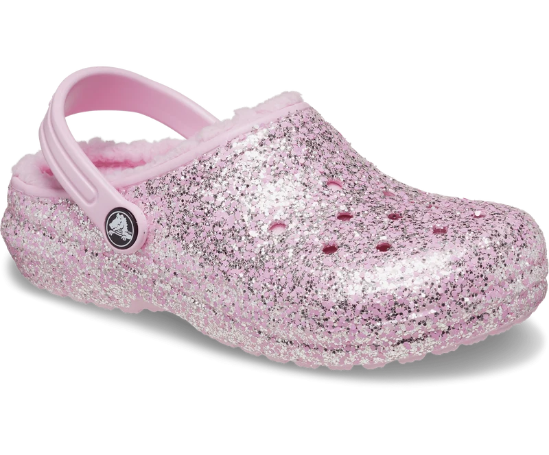 Crocs Klassisch gefütterter Glitzer-Clog für Kinder – Flamingo Pink