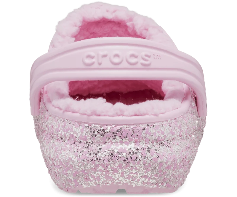 Crocs Klassisch gefütterter Glitzer-Clog für Kinder – Flamingo Pink