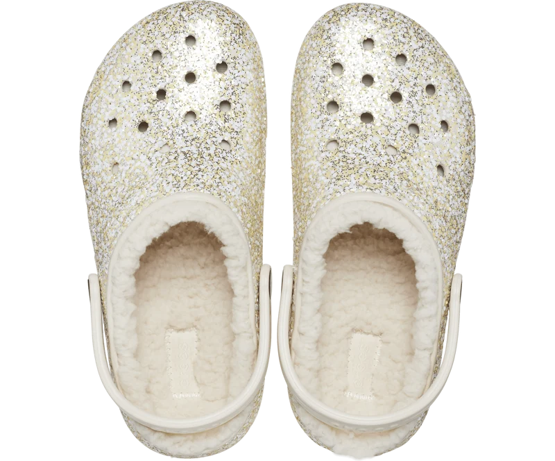 Crocs Klassisch gefütterter Glitzer-Clog für Kinder – Stucco