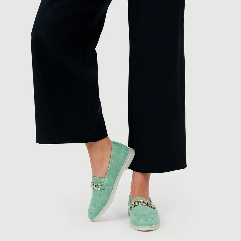 Casual Leather Heeled Loafers - DRS41502 / 326 856 - Green