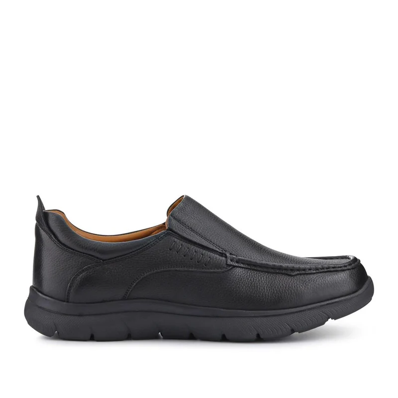 Wide Fit Leather Slip-On Shoes - PERFO41005 / 327 383 - Black