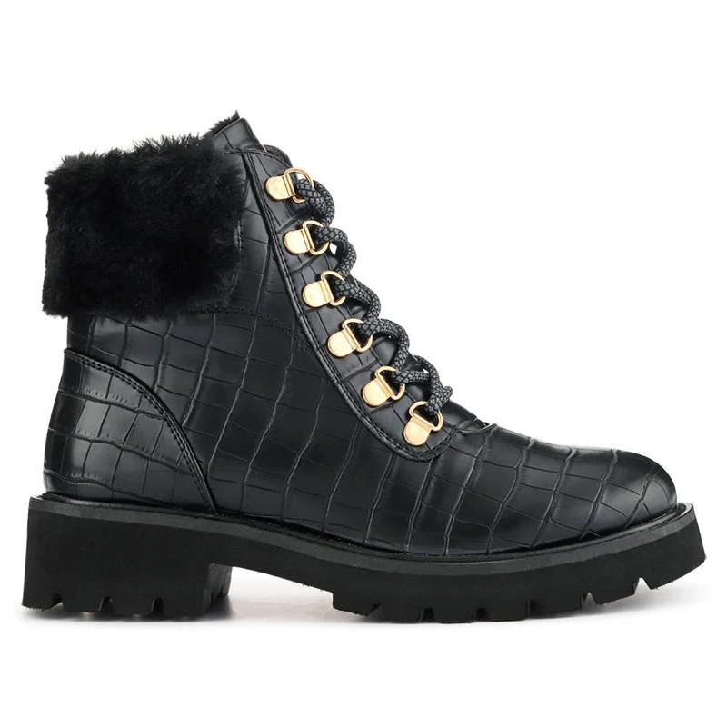 Warm Dual-Fasten Ankle Boots - WBINS40237 / 326 516 - Black Croc