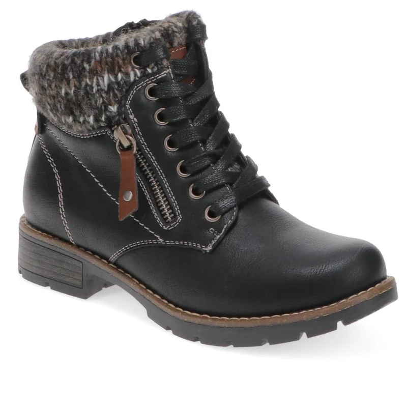 Knitted Cuff Ankle Boots - WBINS40243 / 326 500 - Black