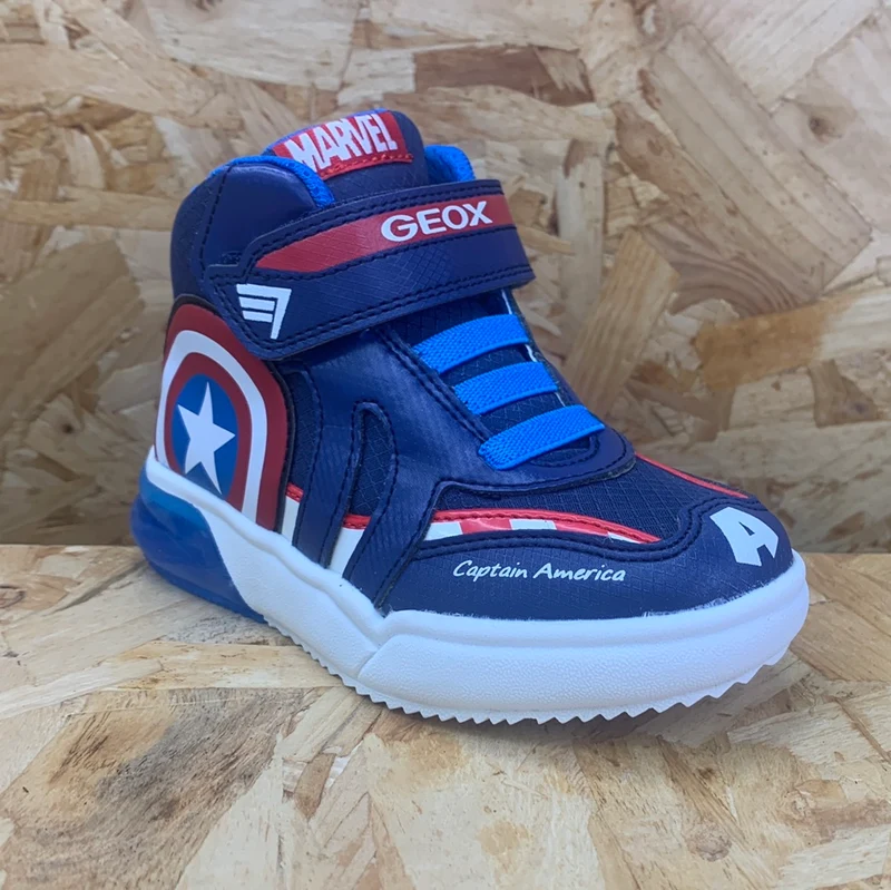 Geox Kinder Marvel Captain America Light Up High-Top-Trainer – Marineblau/Rot