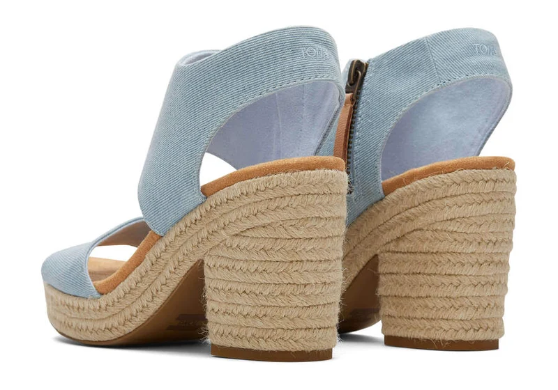 TOMS Plateau-Sandale „Mallorca“ für Damen – Pastellblau verwaschener Denim