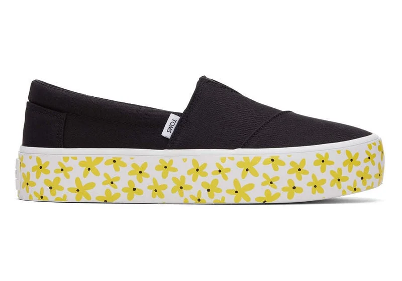TOMS Damen Alpargata Fenix ​​Platform Sun Daisies Slip-On-Trainer – Schwarz