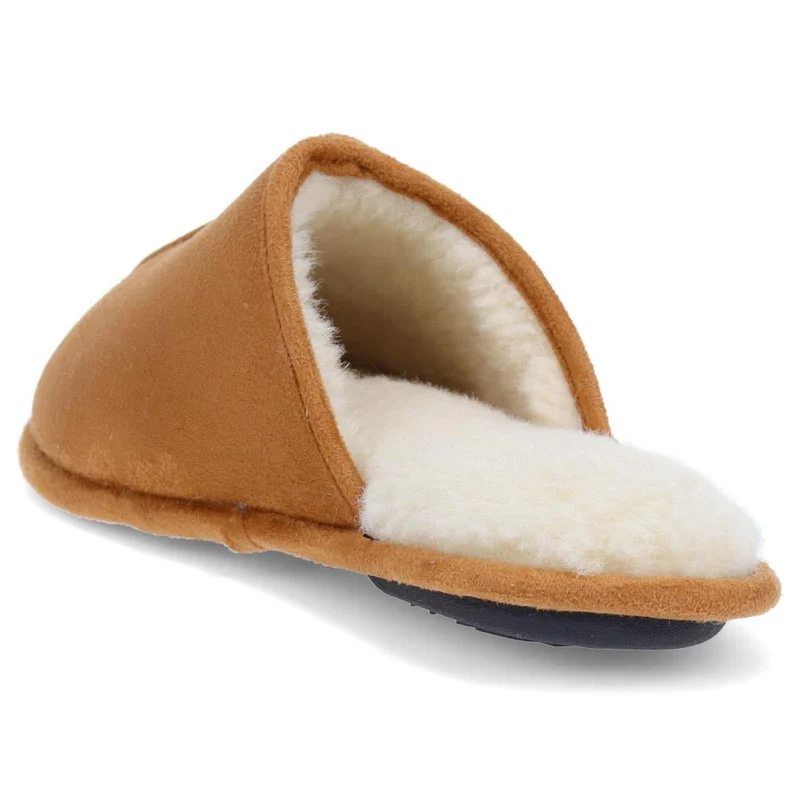 Faux-Fur-Lined Mule Slippers - QING40007 / 325 766 - Tan
