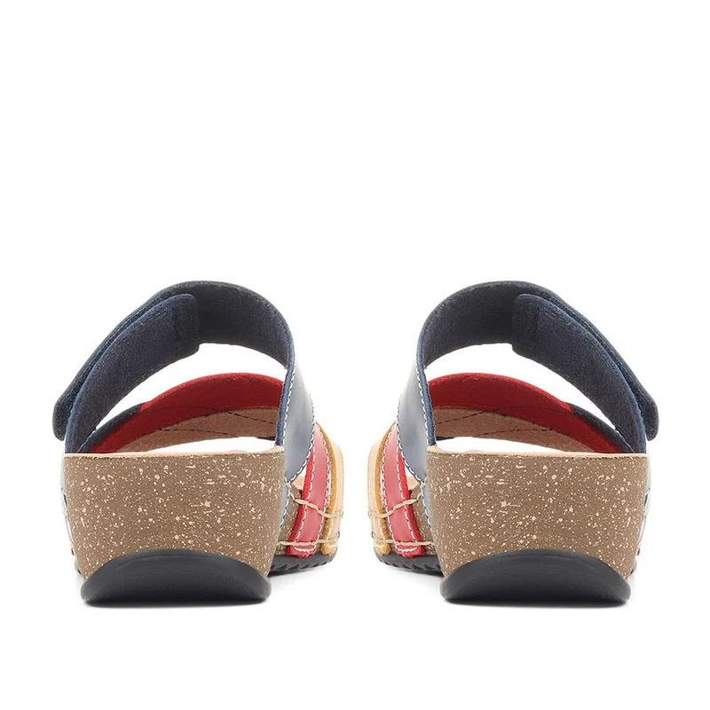 Fly Flot Leather Cross-Strap Mule Sandal - FLY35001 / 321 261 - Navy Multi