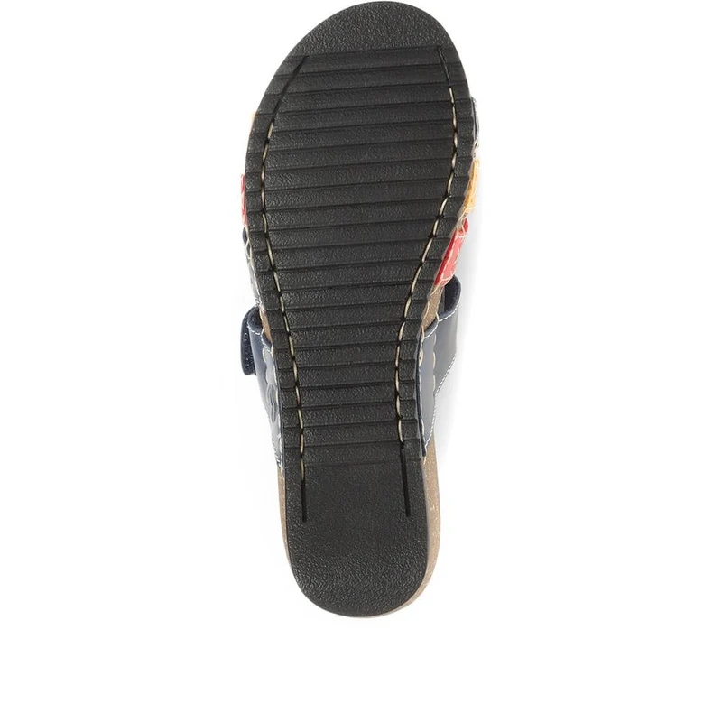 Fly Flot Leather Cross-Strap Mule Sandal - FLY35001 / 321 261 - Navy Multi