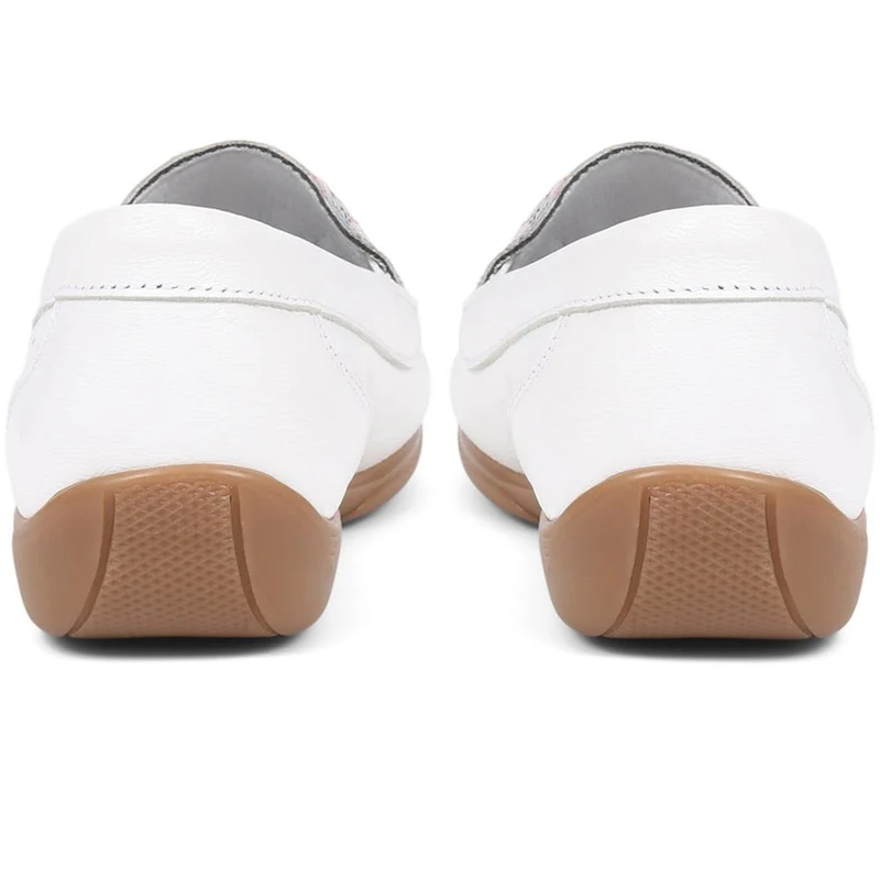 Embroided Panel Leather Loafers - CONT39001 / 325 241 - White Multi
