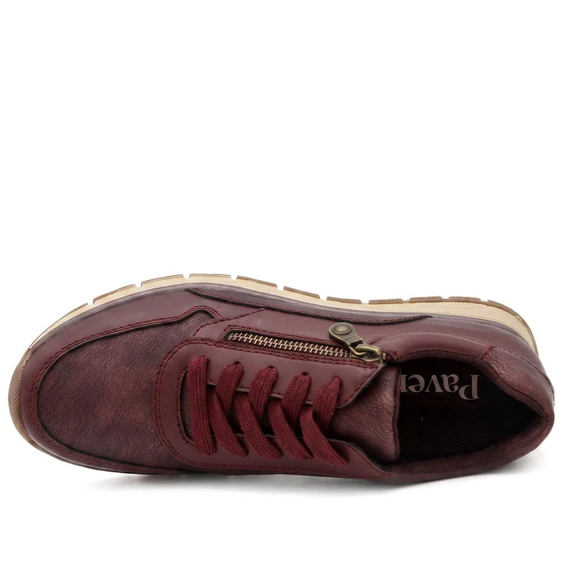 Cushioned Zip & Lace Trainers - WBINS44039 / 329 598 - Burgundy